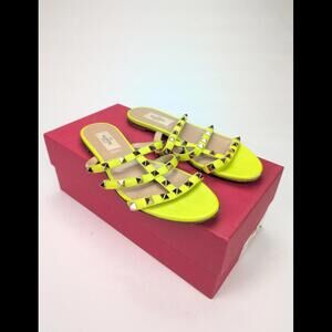 VALENTINO GARAVANI Women's Sz US 7 EU37 Rockstud Caged Slide Yellow Fluorescent